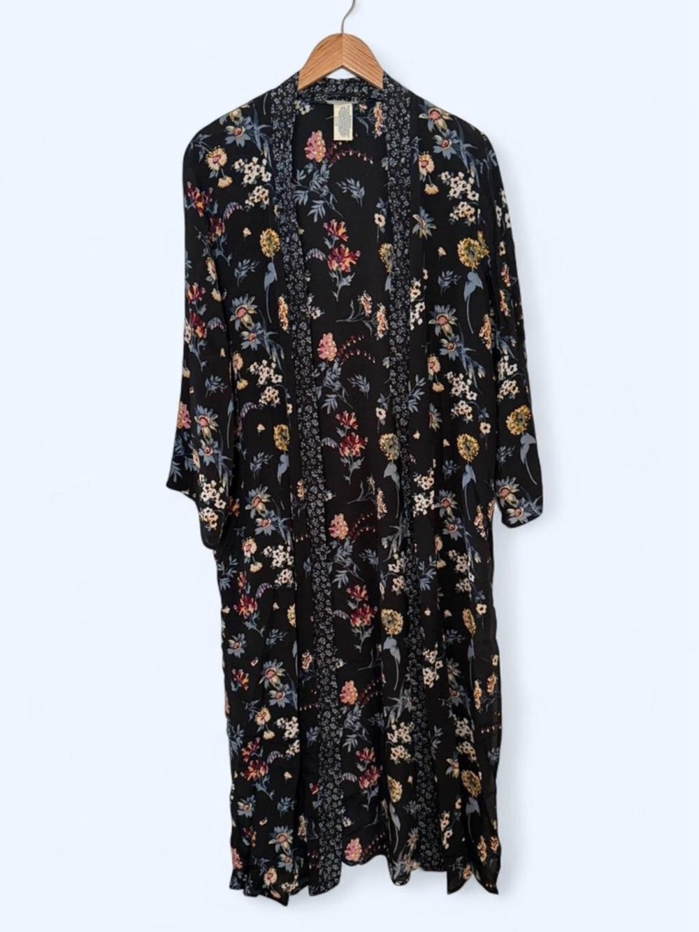 Lucky Brand Black Floral Open Front Kimono